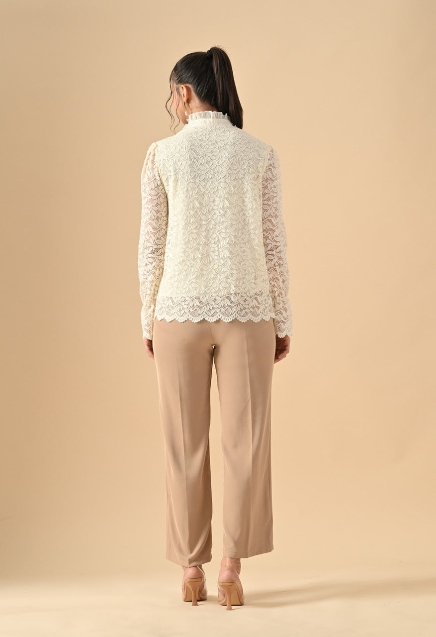 Gloria Lace Stone Work Ruffle Shirt Top for Women - gallery