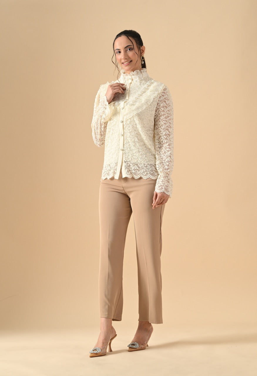 Gloria Lace Stone Work Ruffle Shirt Top for Women - gallery
