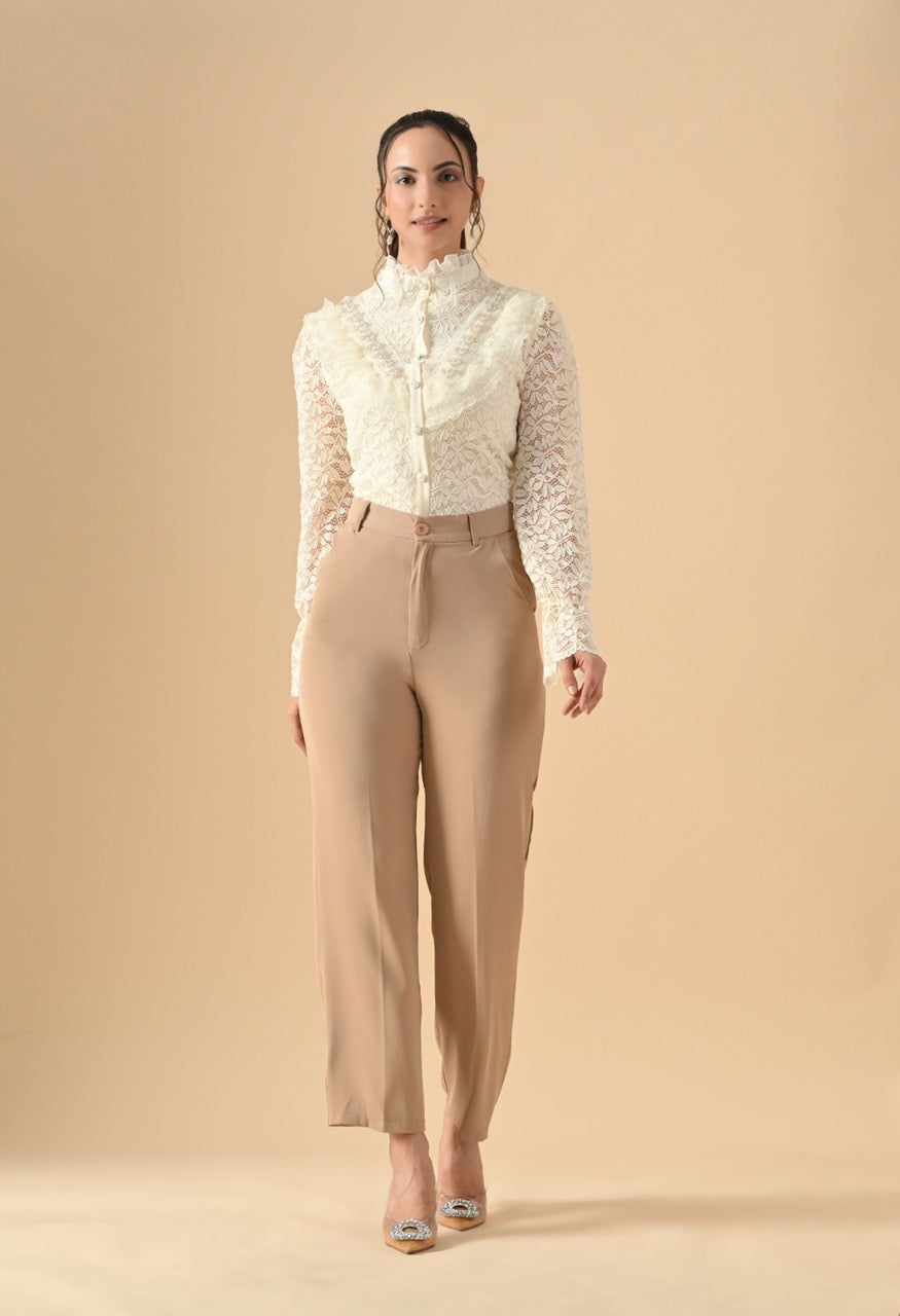 Gloria Lace Stone Work Ruffle Shirt Top for Women