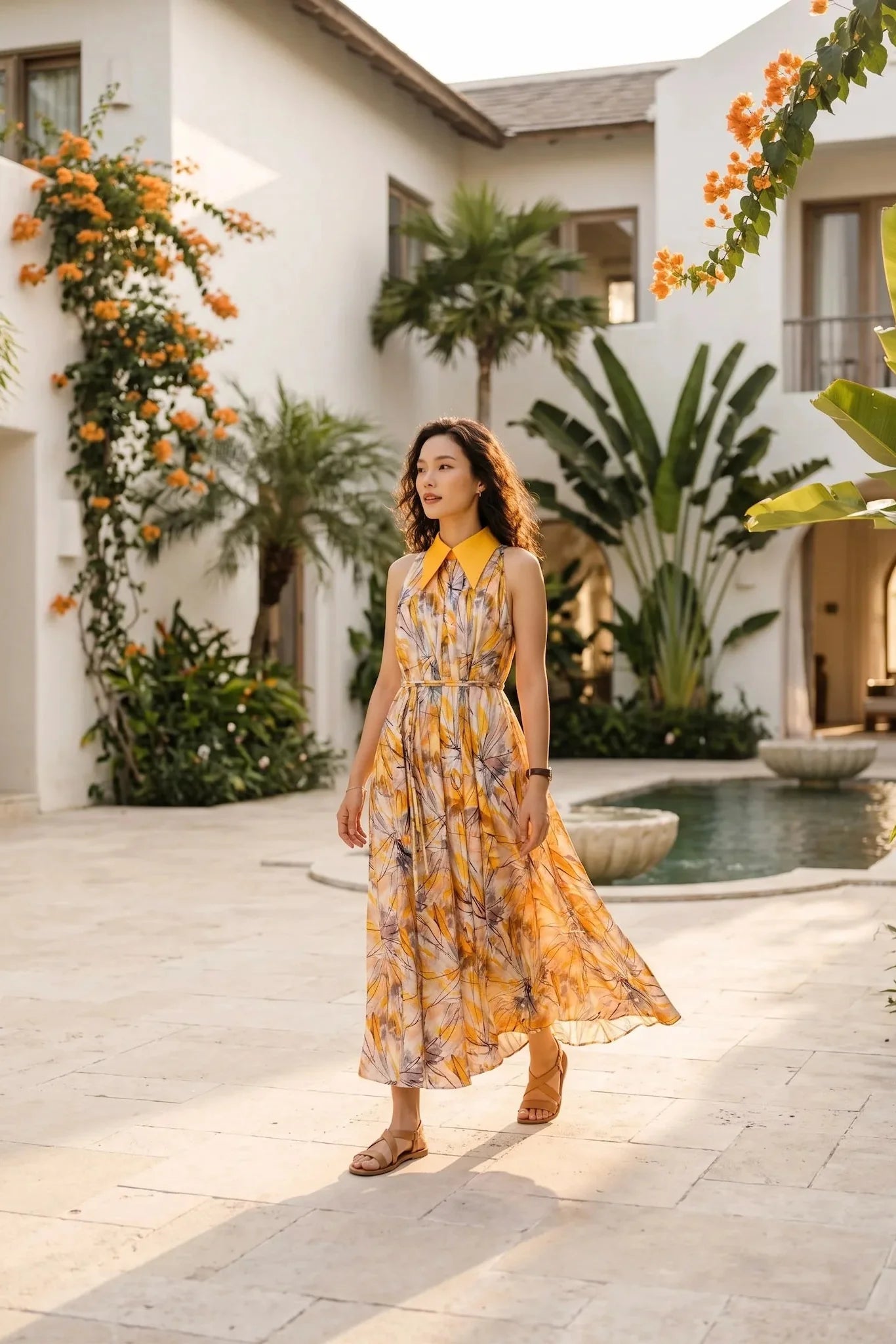 Sunflower Print Maxi Dress for Women — Shirt Collar Style - gallery