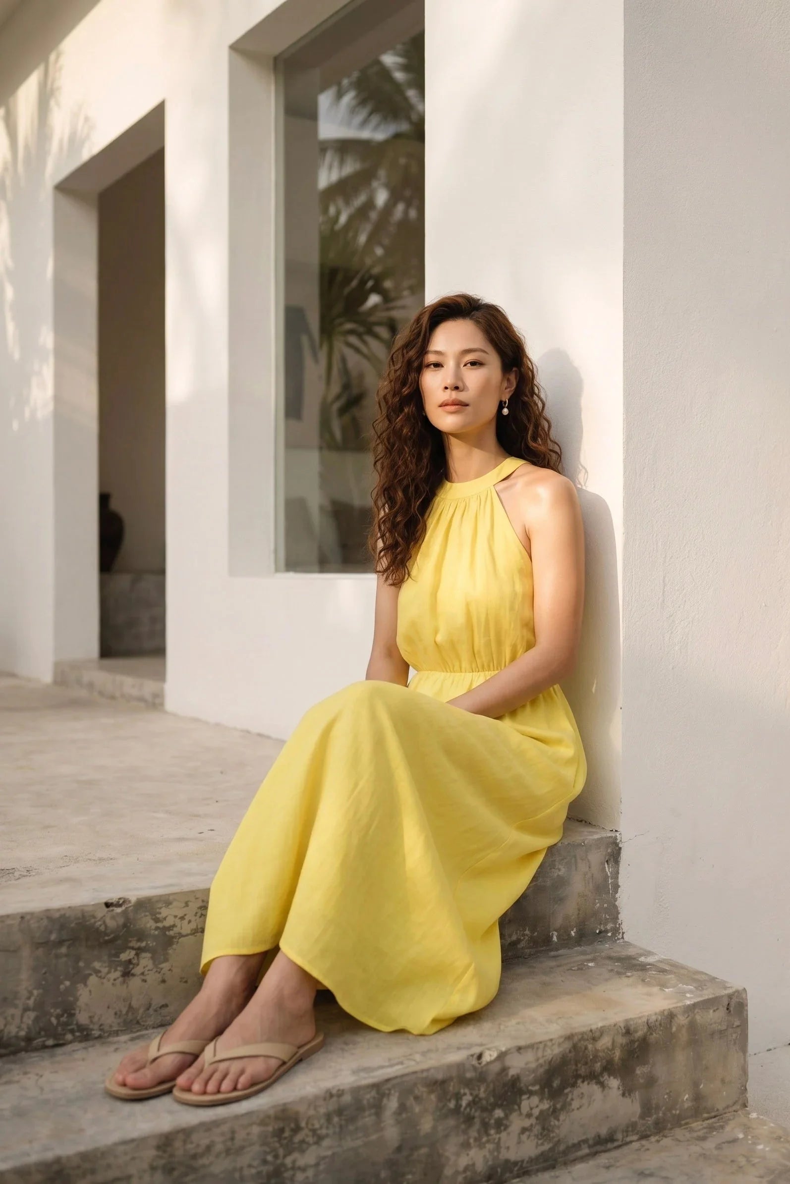 Linen Halter-Neck Maxi Dress for Women — Flowing Airy Style - gallery