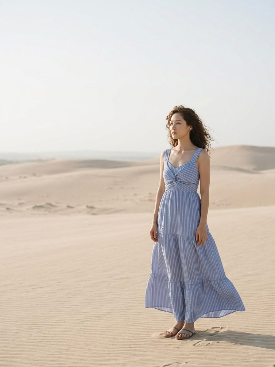 Striped Smock Maxi Dress for Women — Pastel Cotton - gallery