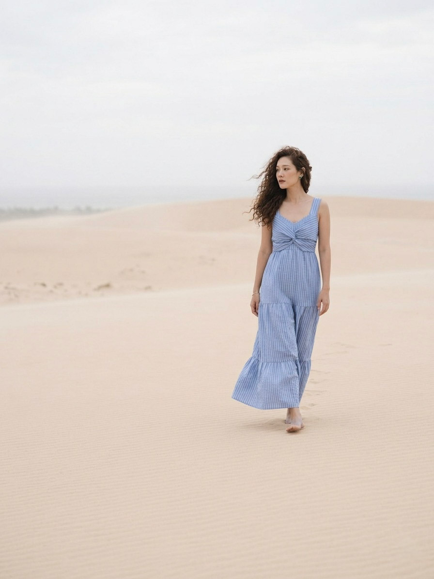 Striped Smock Maxi Dress for Women — Pastel Cotton - gallery