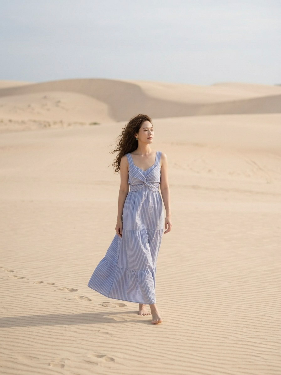 Striped Smock Maxi Dress for Women — Pastel Cotton - gallery