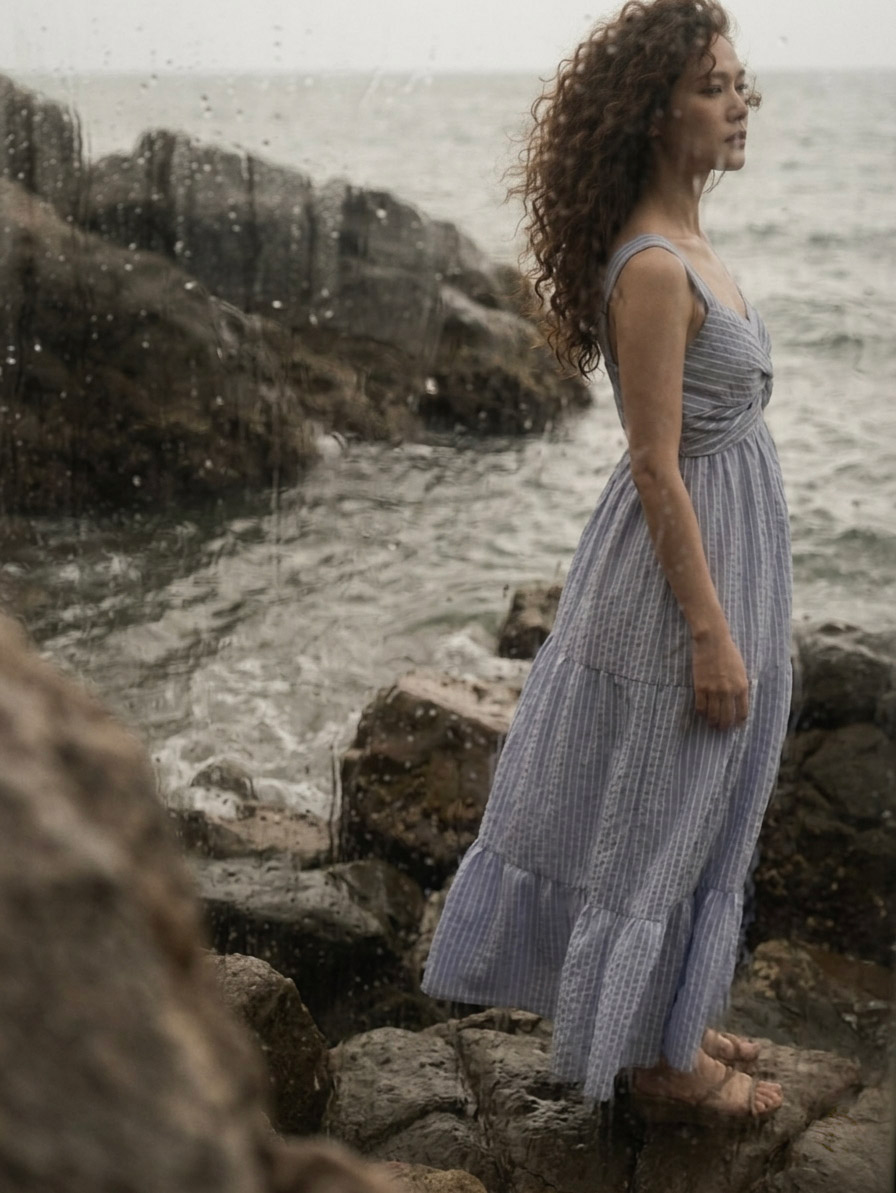 Striped Smock Maxi Dress for Women — Pastel Cotton