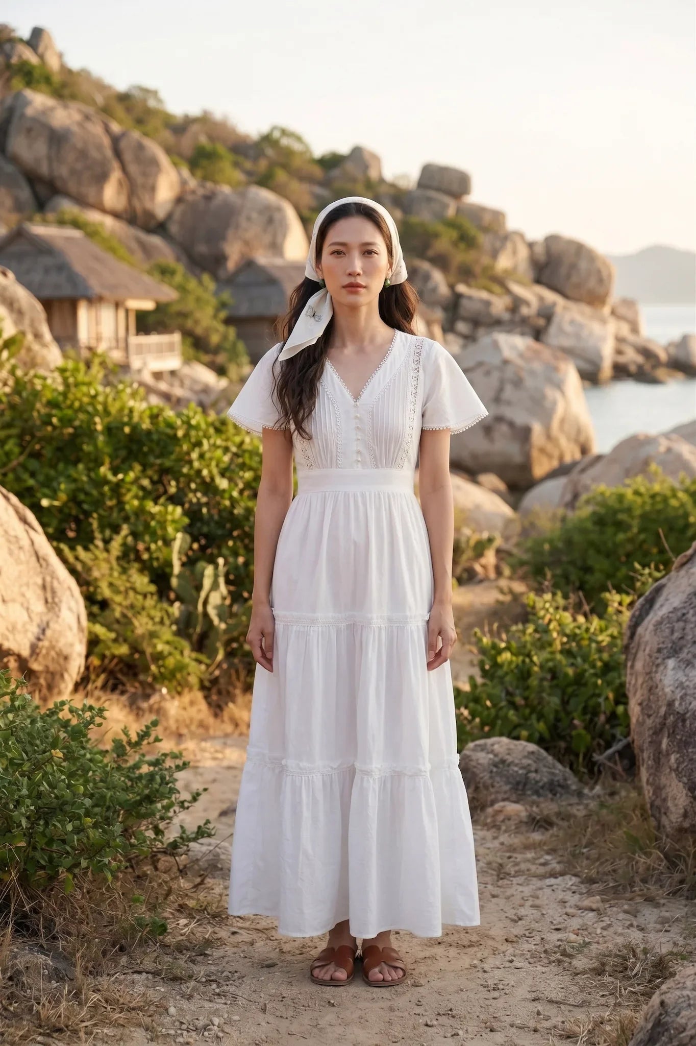 White Cotton Maxi Dress for Women — Soft Flowing Silhouette
