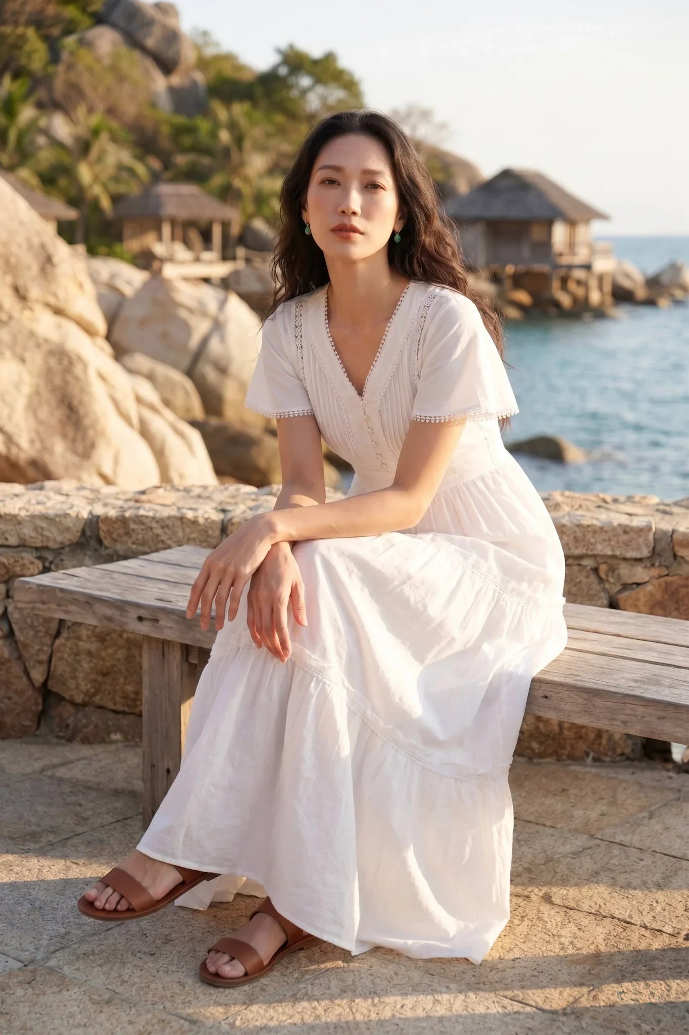 White Cotton Maxi Dress for Women — Soft Flowing Silhouette - gallery