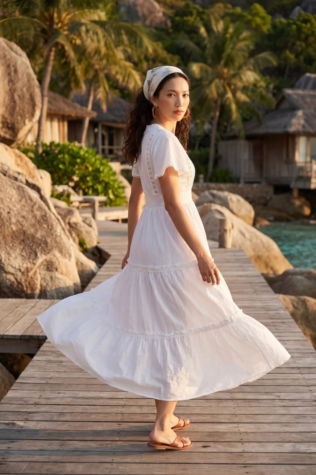 White Cotton Maxi Dress for Women — Soft Flowing Silhouette - gallery