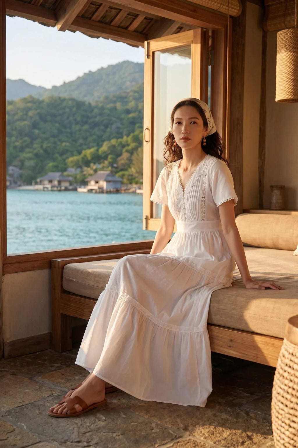 White Cotton Maxi Dress for Women — Soft Flowing Silhouette - gallery