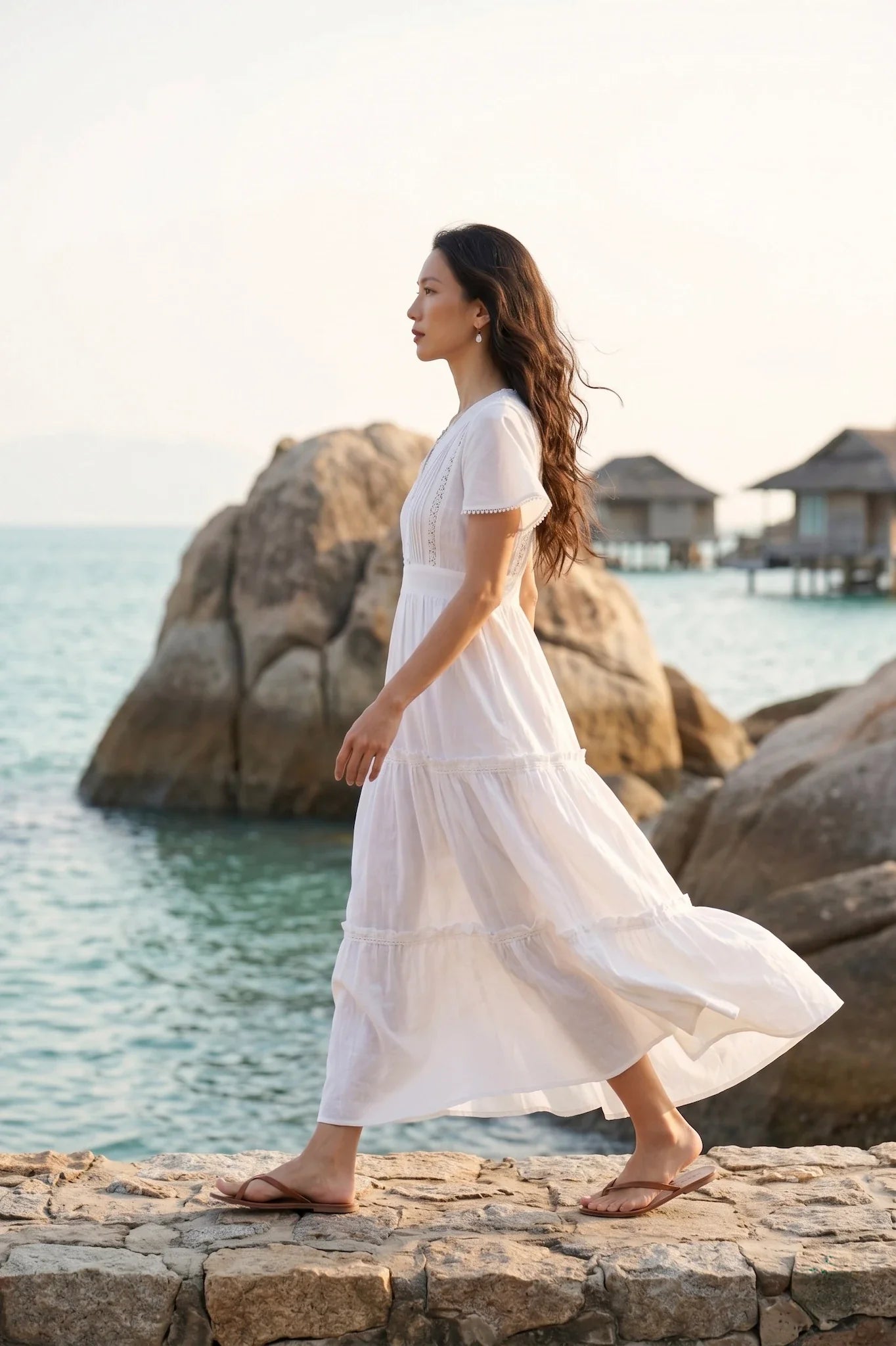 White Cotton Maxi Dress for Women — Soft Flowing Silhouette - gallery