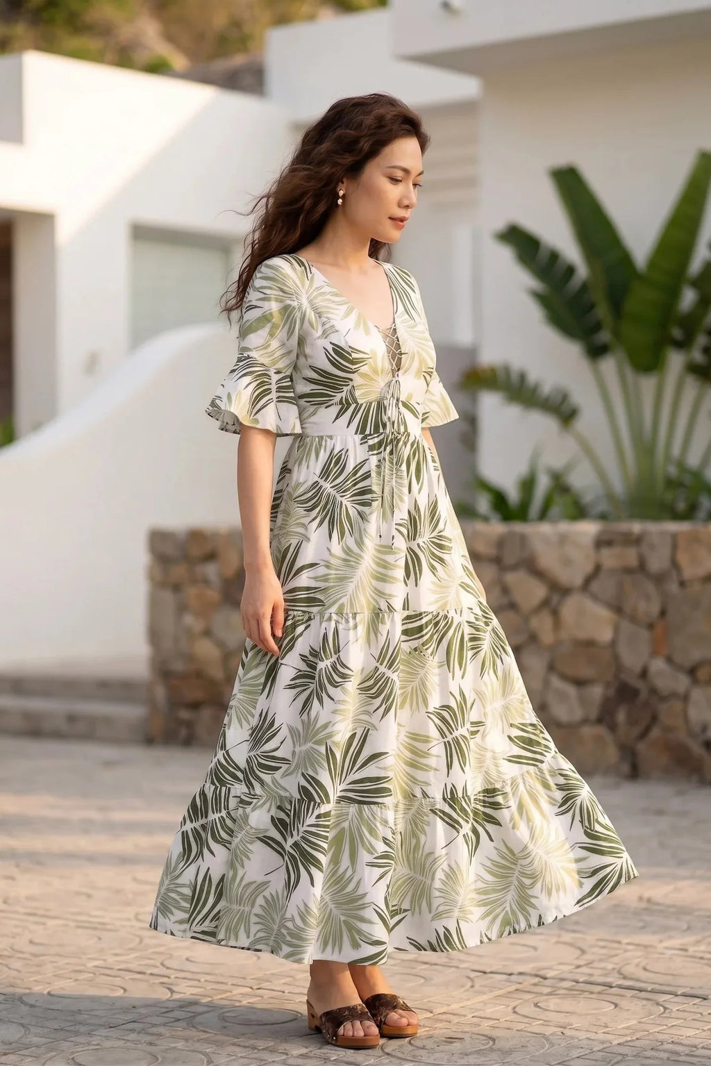 Linen Maxi Dress for Women — Flowing Jade Green Style - gallery