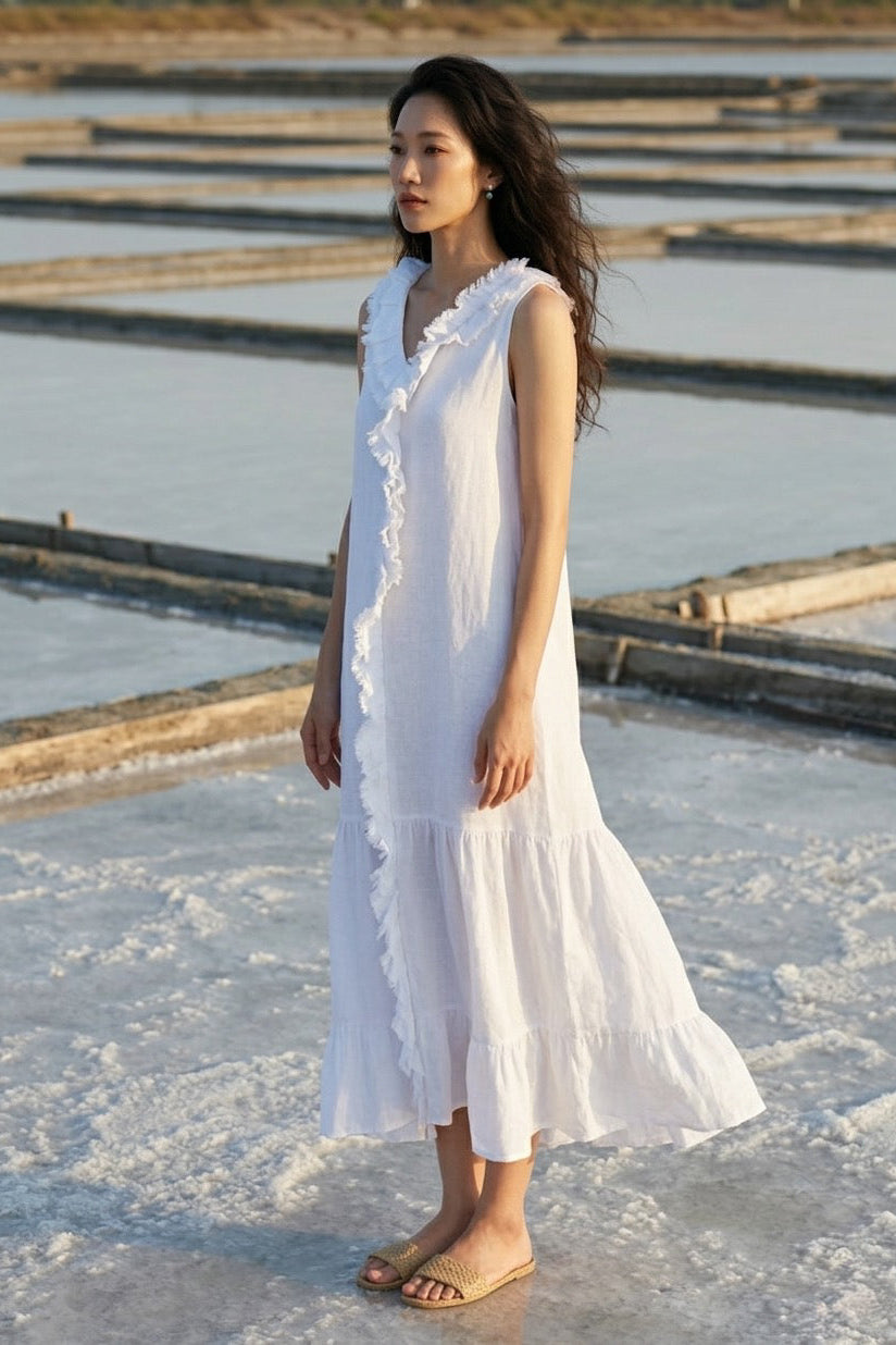 Fringe-Hem Linen Maxi Dress for Women — Relaxed Fit - gallery