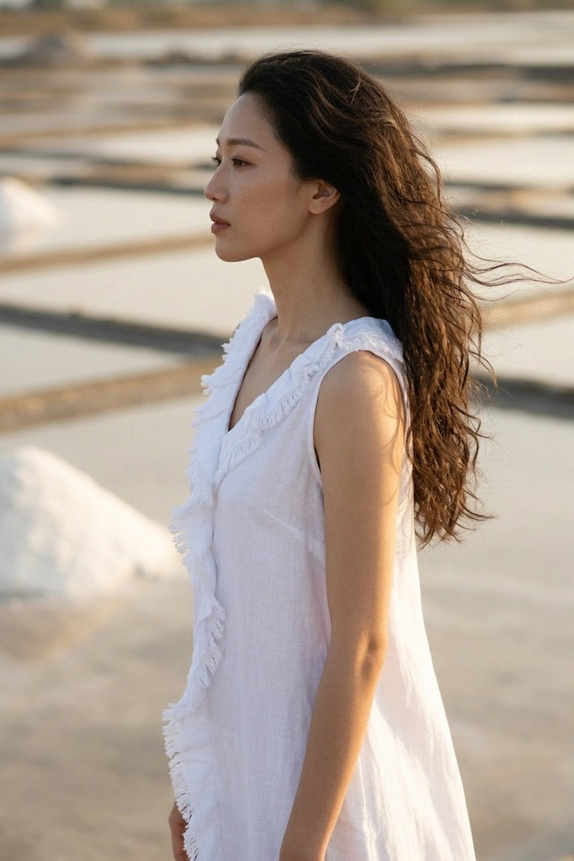 Fringe-Hem Linen Maxi Dress for Women — Relaxed Fit - gallery