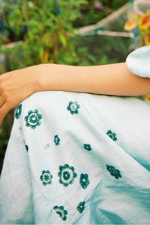Floral Hand-Embroidered Linen Midi Dress for Women - gallery