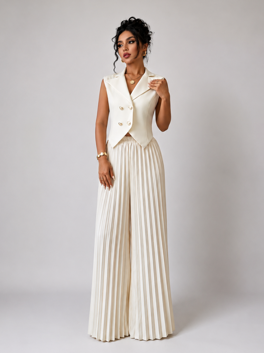Tailored Vest and Pleated Palazzo Trousers Set for Women