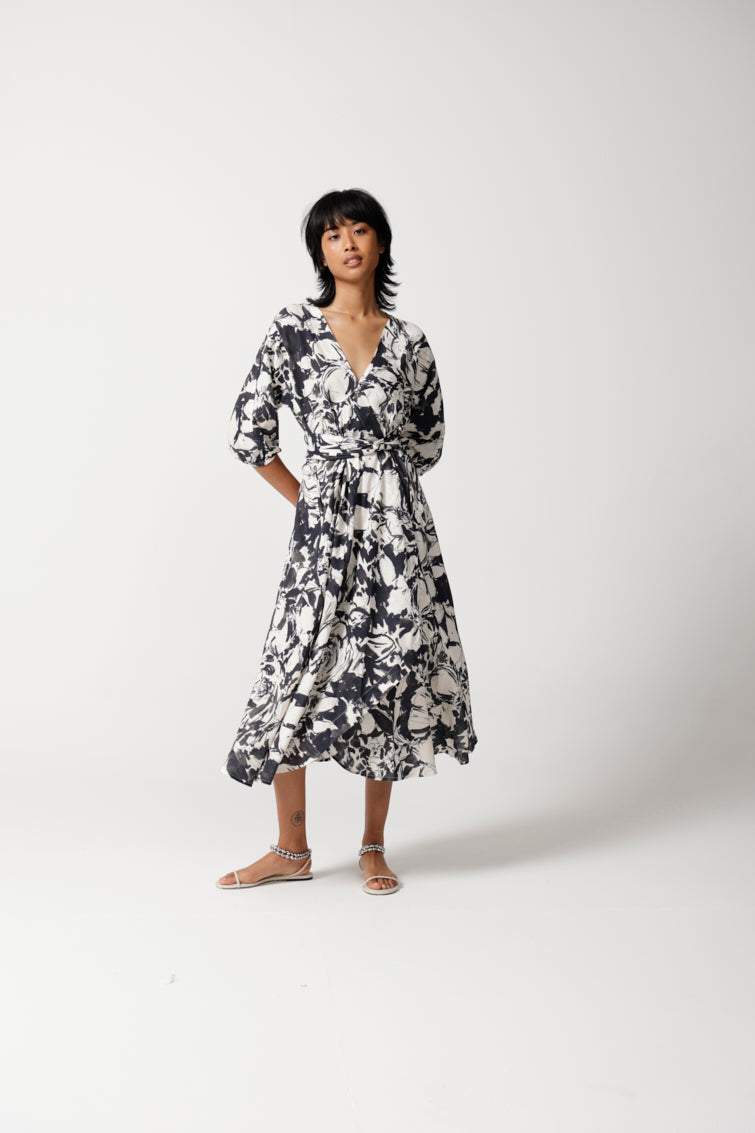 Lehrer Viscose Linen Wrap Dress for Women