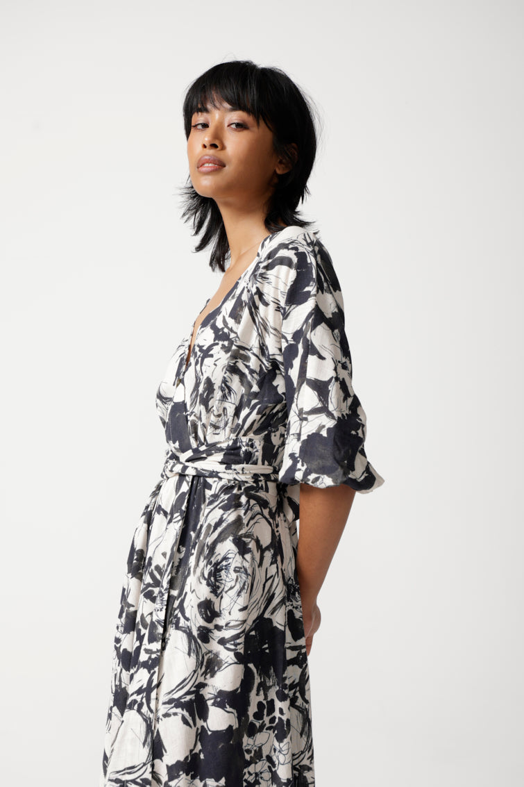 Lehrer Viscose Linen Wrap Dress for Women - gallery
