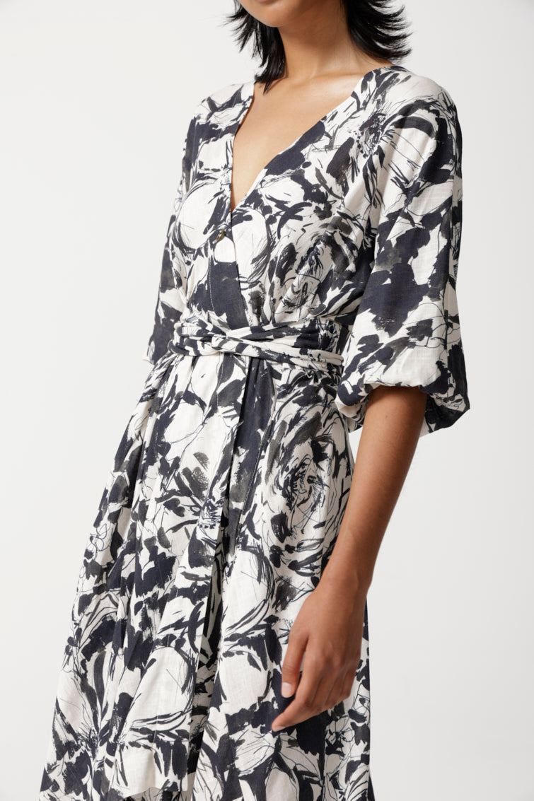 Lehrer Viscose Linen Wrap Dress for Women - gallery