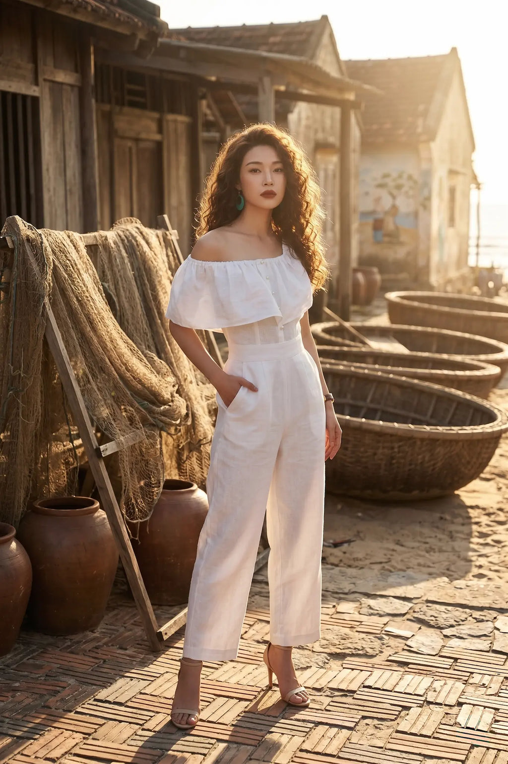 White Linen Jumpsuit for Women — Relaxed Straight Fit - gallery
