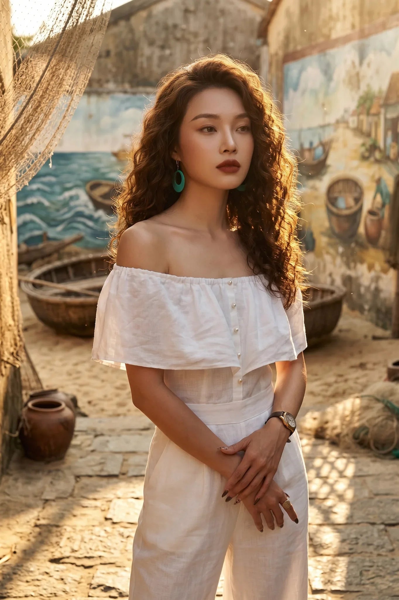 White Linen Jumpsuit for Women — Relaxed Straight Fit - gallery