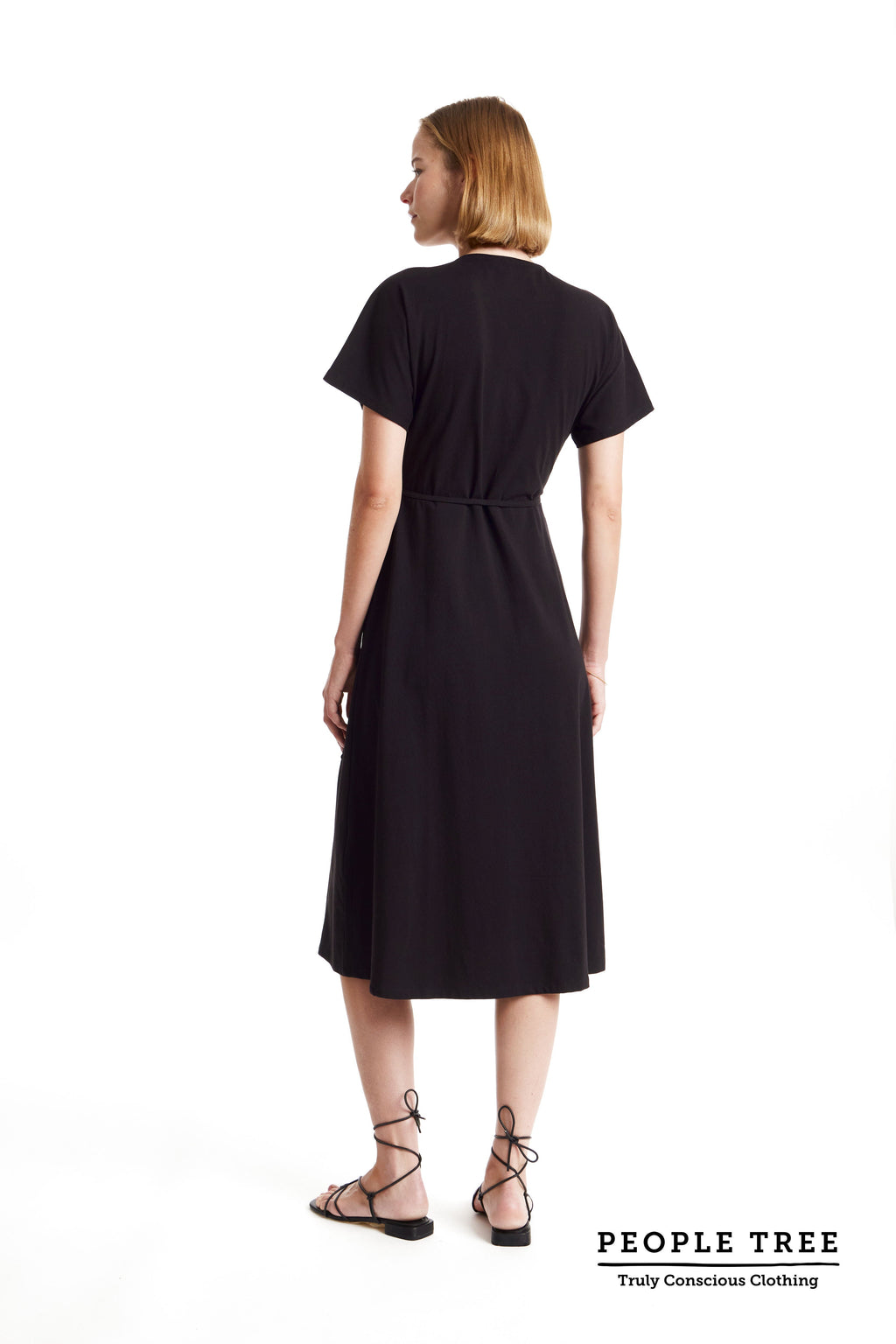 Black Organic Cotton Wrap Dress for Women — Waist Tie - gallery