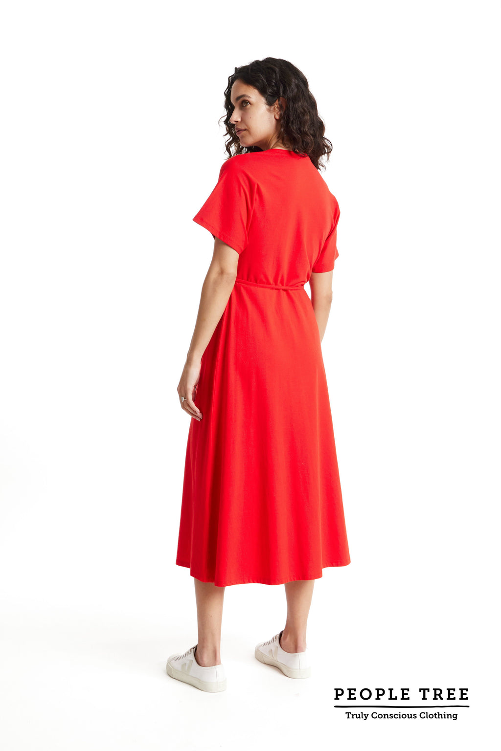 Red Organic Cotton Wrap Dress for Women — Waist Tie - gallery