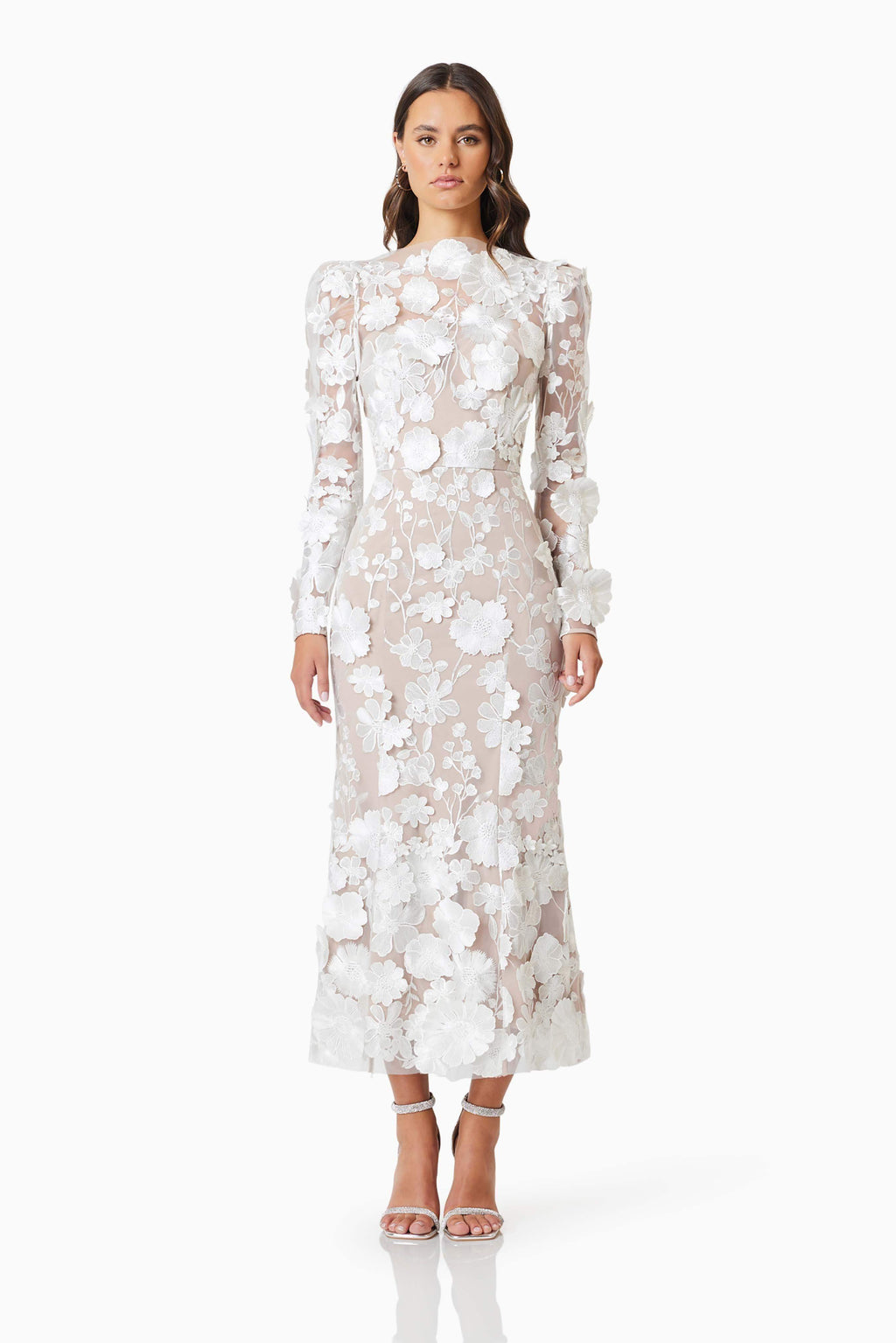 Shannon Floral Lace Long Sleeve Midi Dress for Women