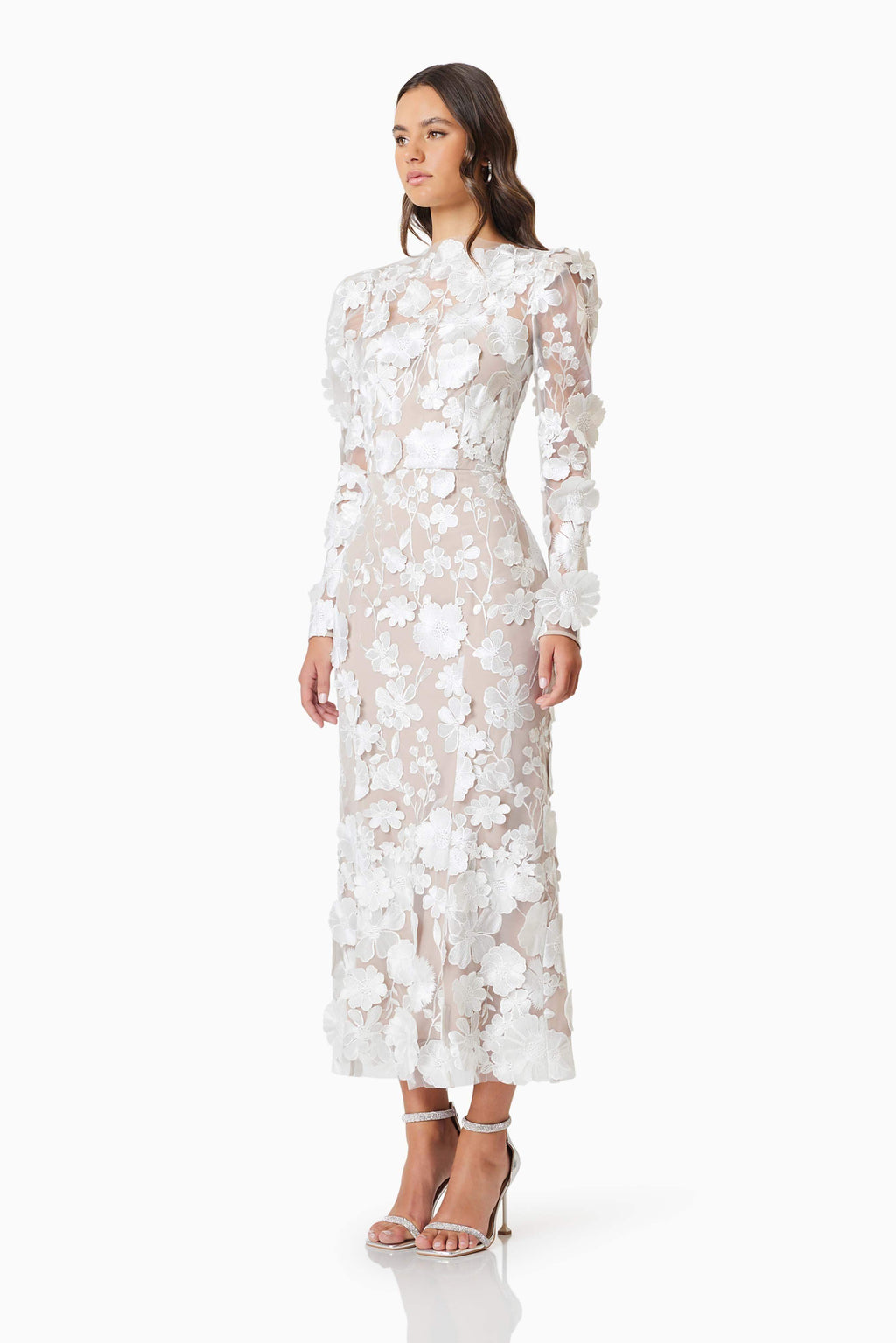 Shannon Floral Lace Long Sleeve Midi Dress for Women - gallery