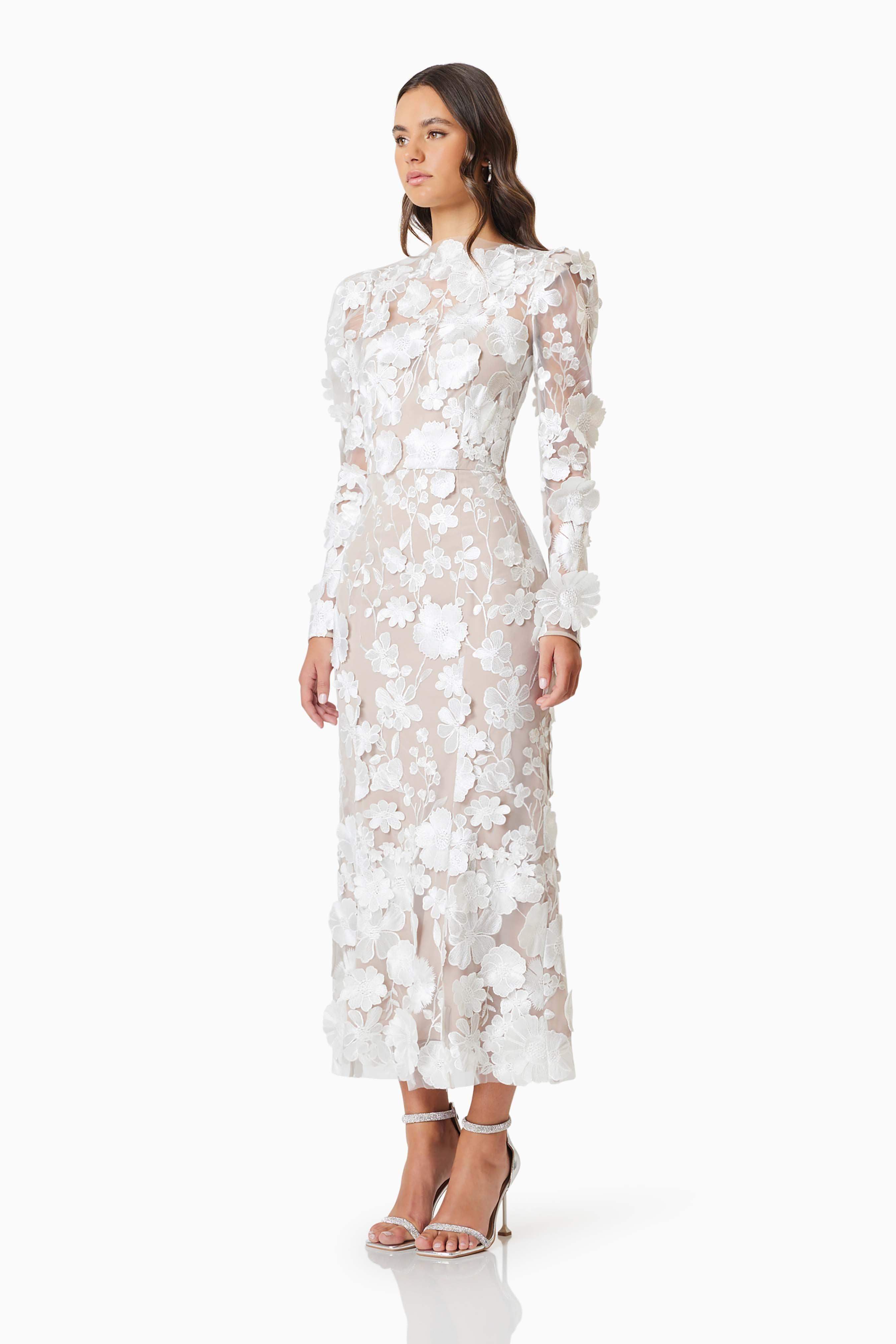 Shannon Floral Lace Long Sleeve Midi Dress for Women - gallery