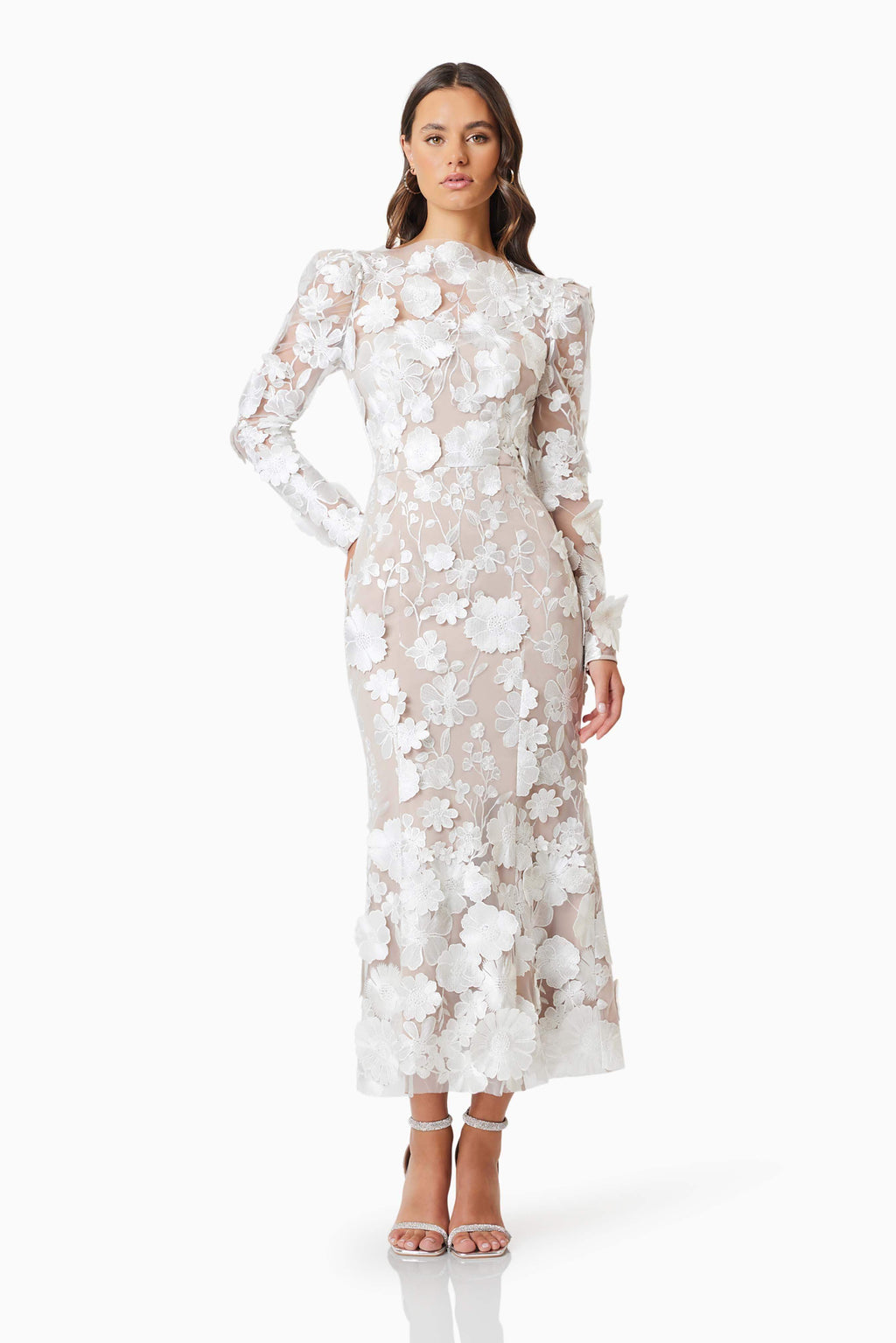 Shannon Floral Lace Long Sleeve Midi Dress for Women - gallery