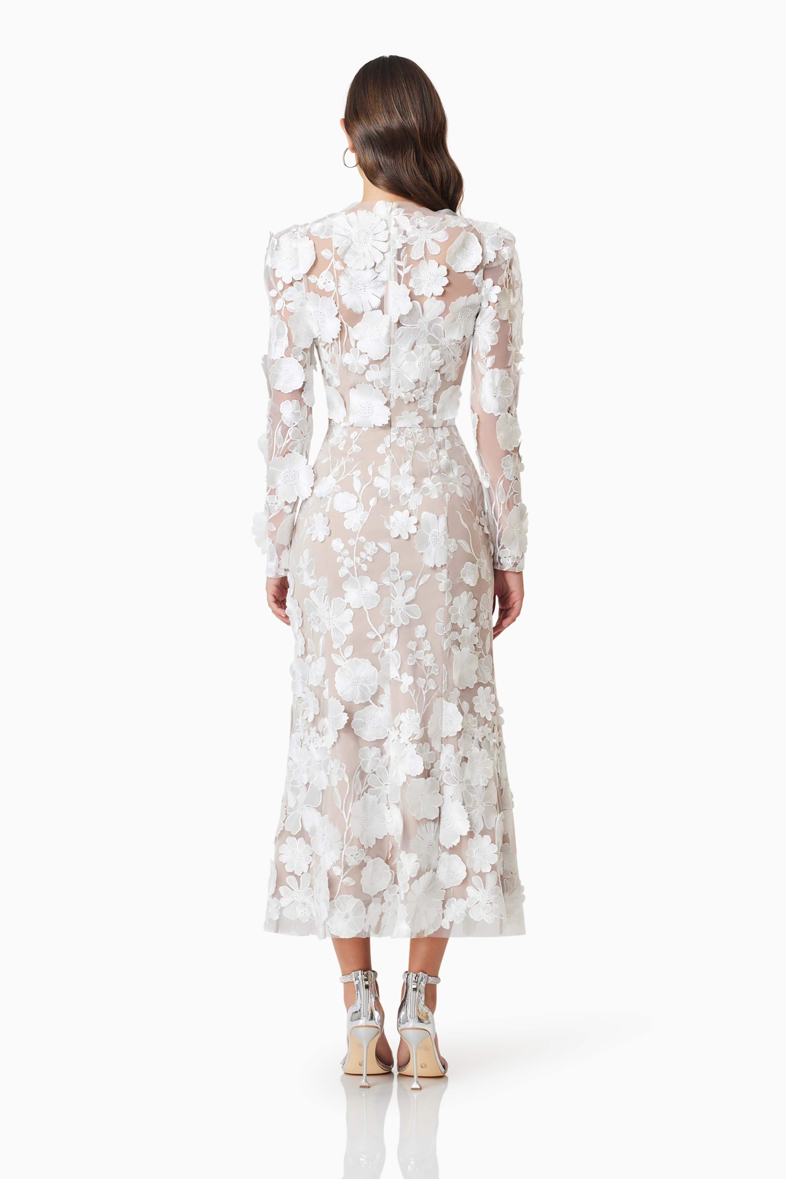 Shannon Floral Lace Long Sleeve Midi Dress for Women - gallery