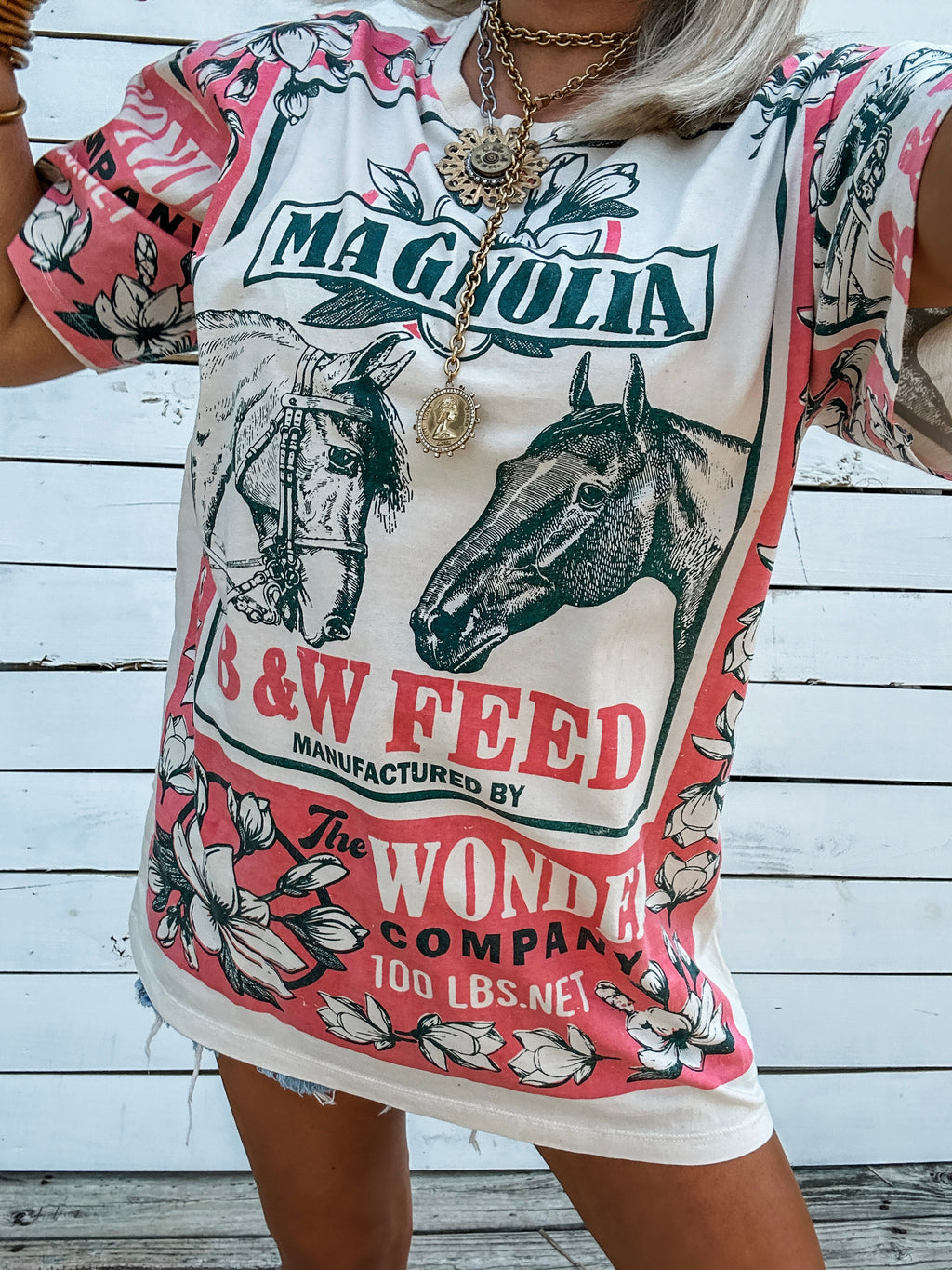 Magnolia Vintage Repurposed Sack Tee for Women — Unique Cotton - gallery