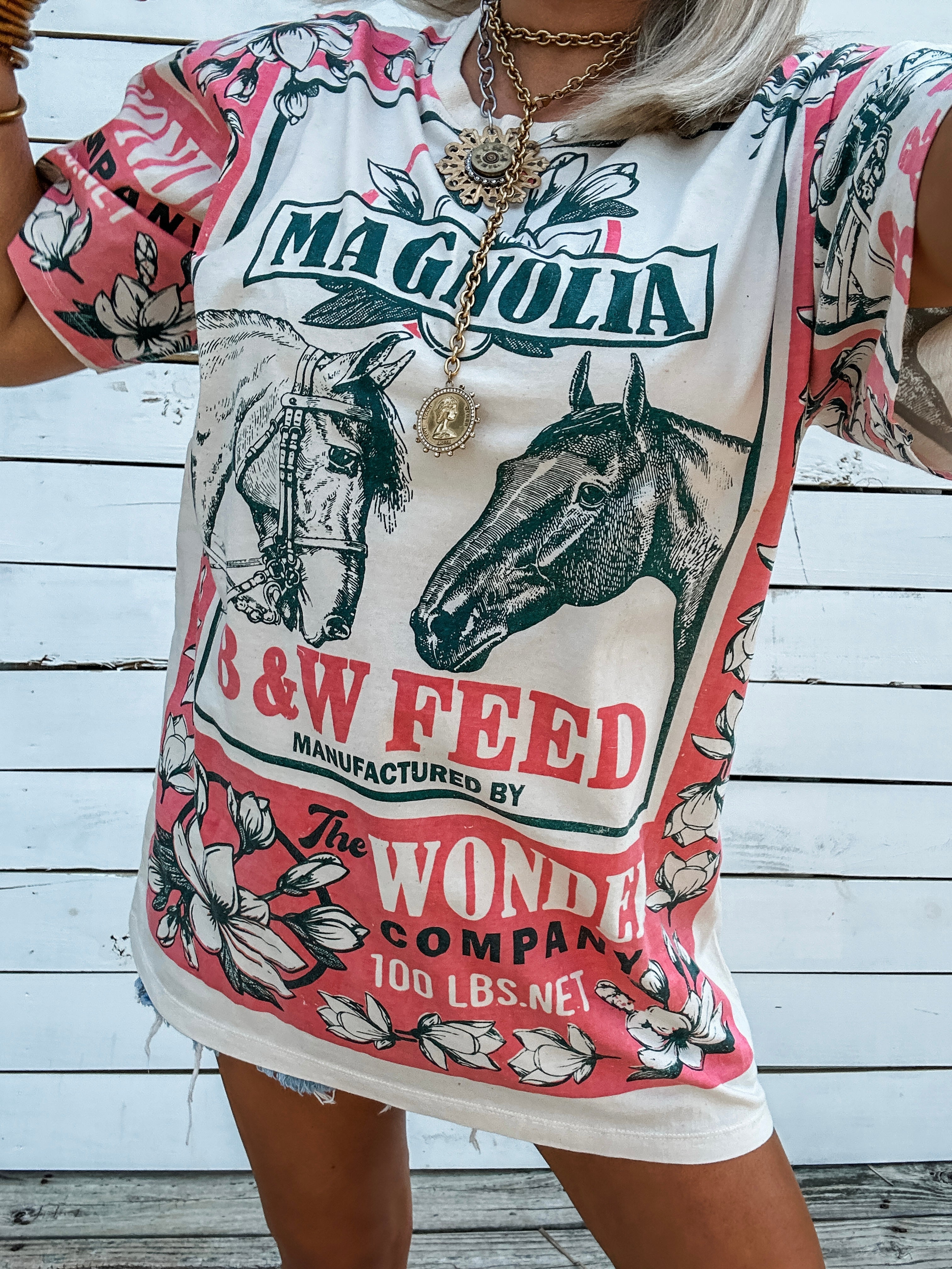 Magnolia Vintage Repurposed Sack Tee for Women — Unique Cotton - gallery