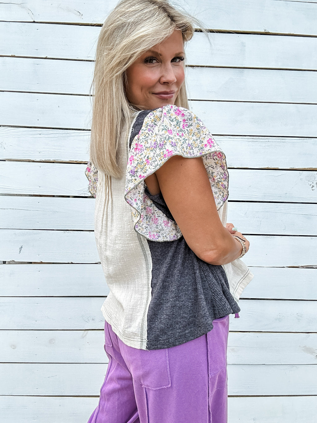 Summer Bloom Flutter Sleeve Top for Women — Floral Relaxed Fit - gallery
