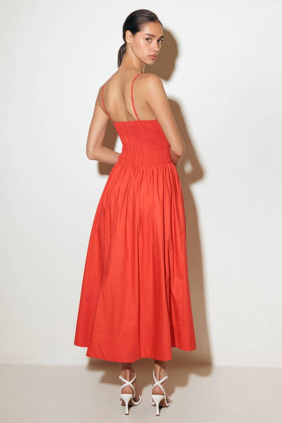 MOVE WITH INTENTION RED WOVEN MIDI DRESS — gallery