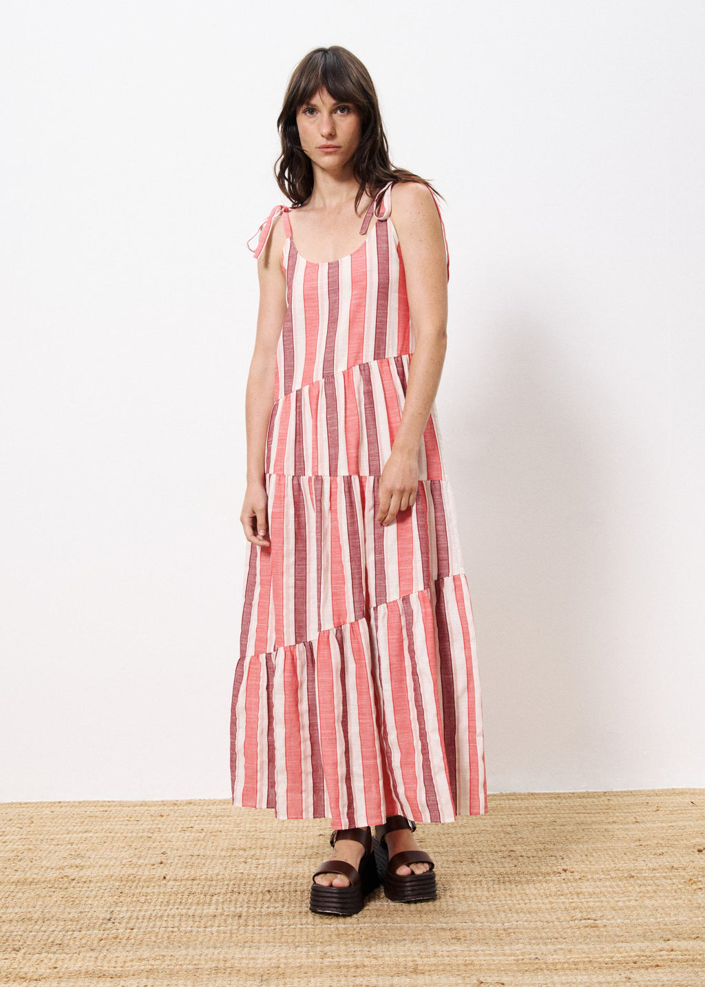 Rouge Shoulder-Tied Long Dress for Women — Couture Details