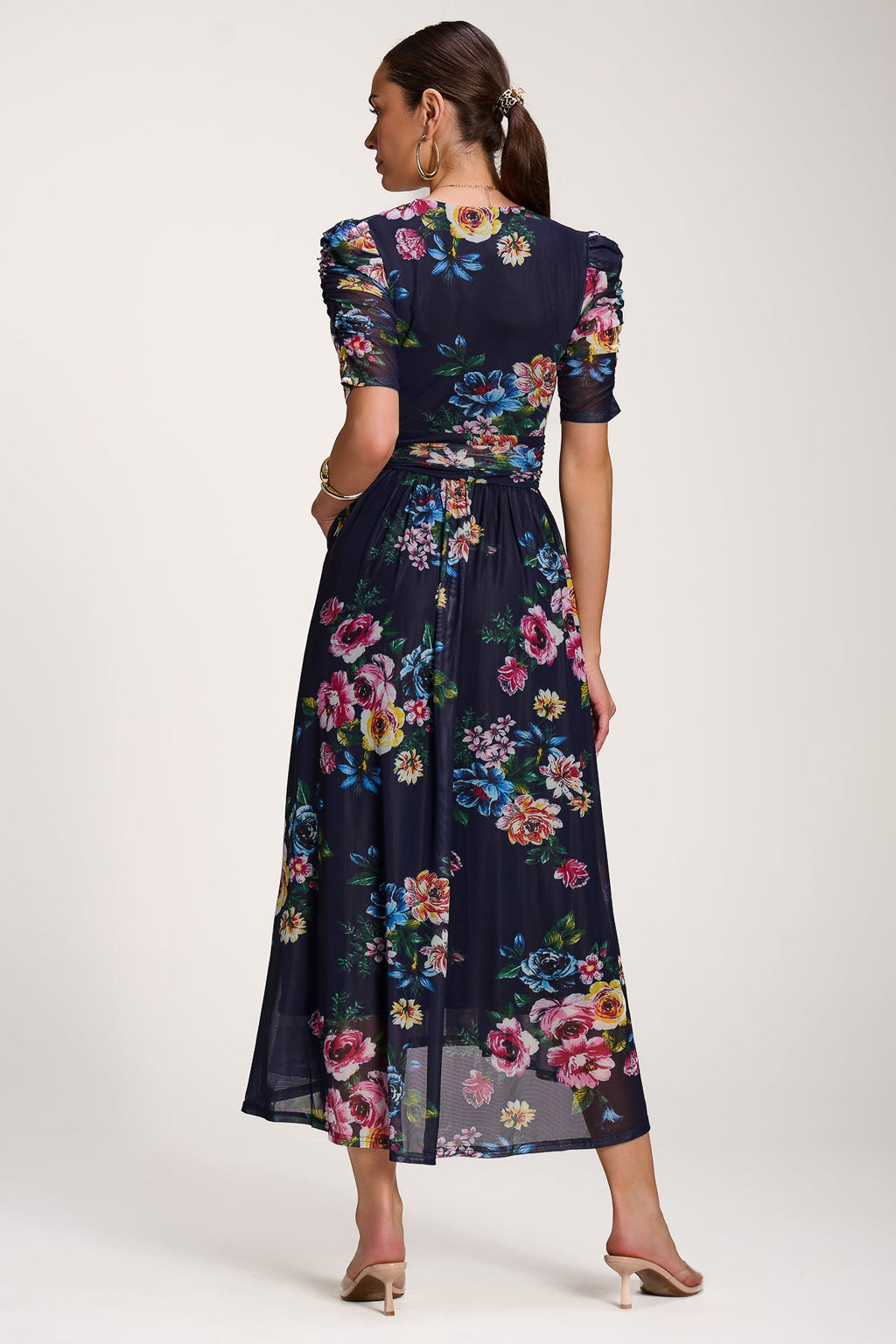Floral Print Mesh Maxi Dress, Navy for Women - gallery