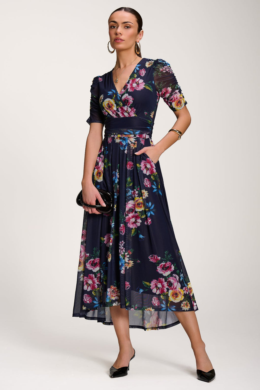 Floral Print Mesh Maxi Dress, Navy for Women - gallery