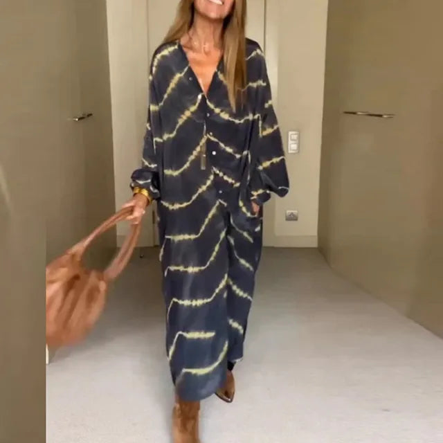 Bohemian Maxi Dress with Striped Print
