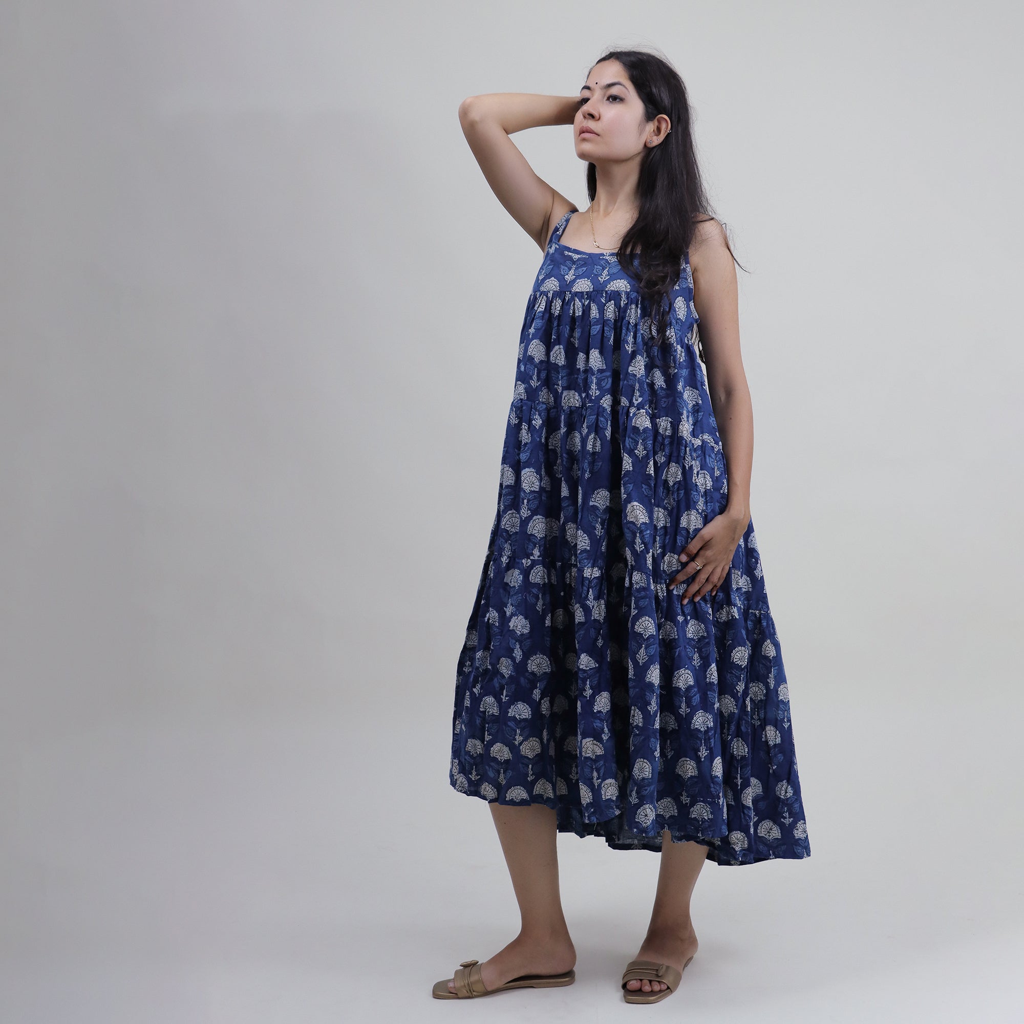 Hand Block Printed Cotton Midi Dress for Women — Artisan