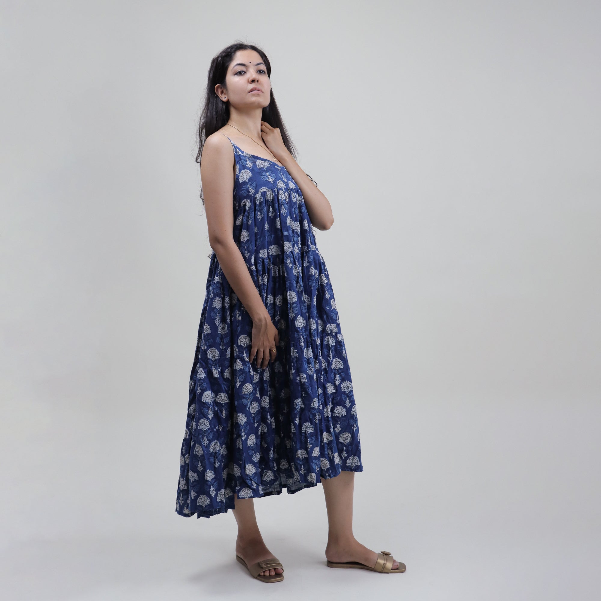 Hand Block Printed Cotton Midi Dress for Women — Artisan - gallery