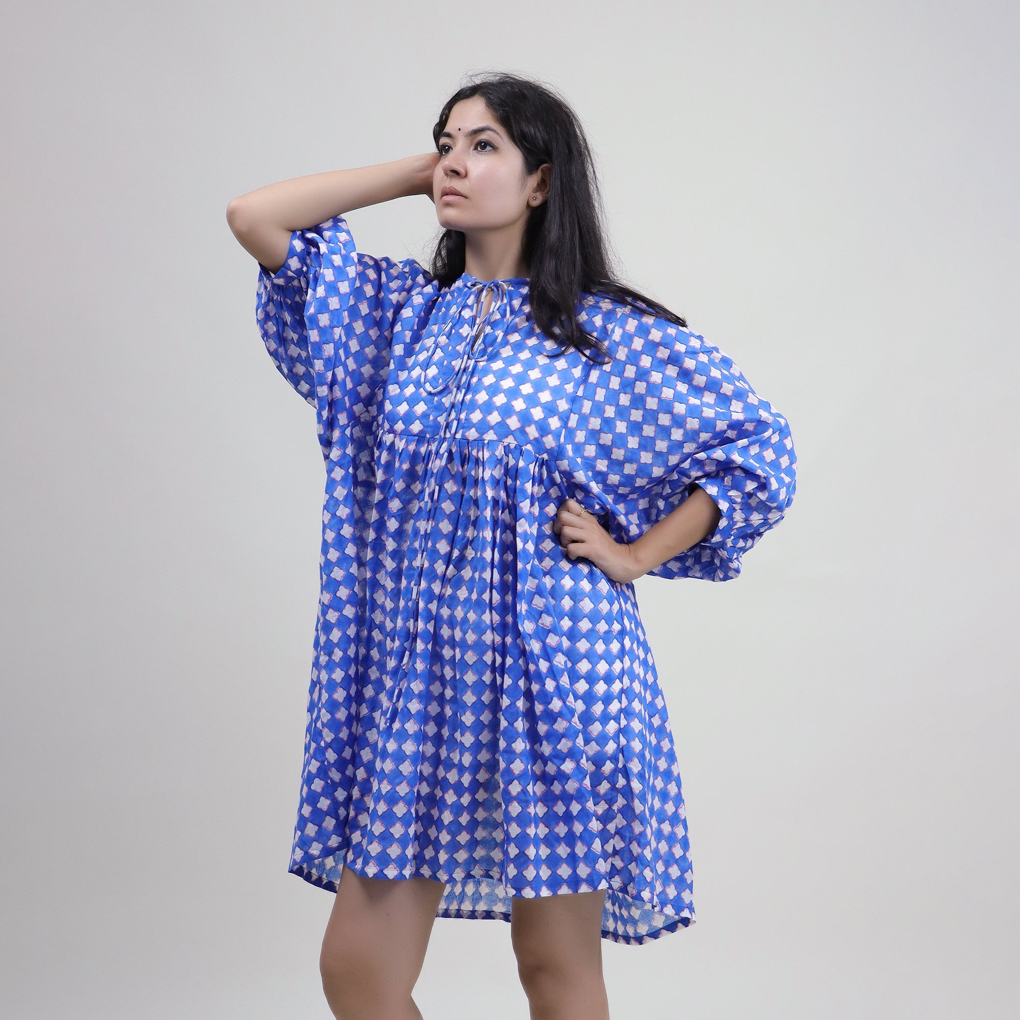 Floral Hand Block Print Cotton Summer Midi Dress for Women