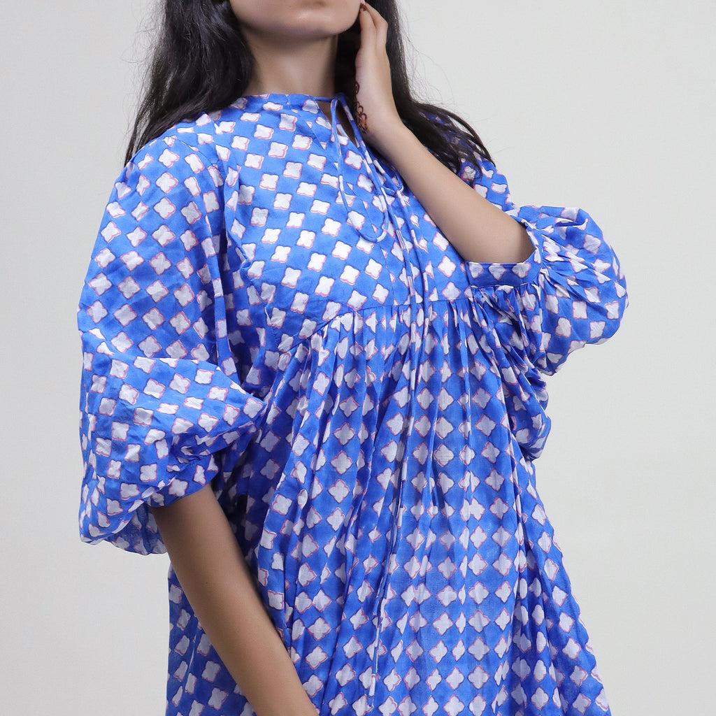 Floral Hand Block Print Cotton Summer Midi Dress for Women - gallery