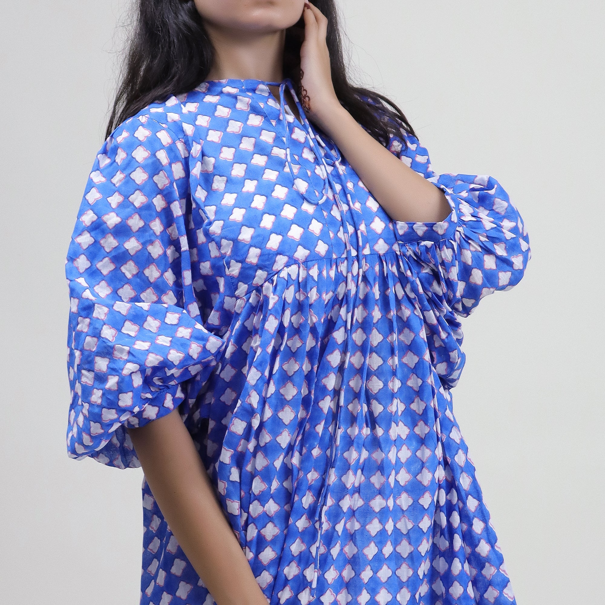 Floral Hand Block Print Cotton Summer Midi Dress for Women - gallery