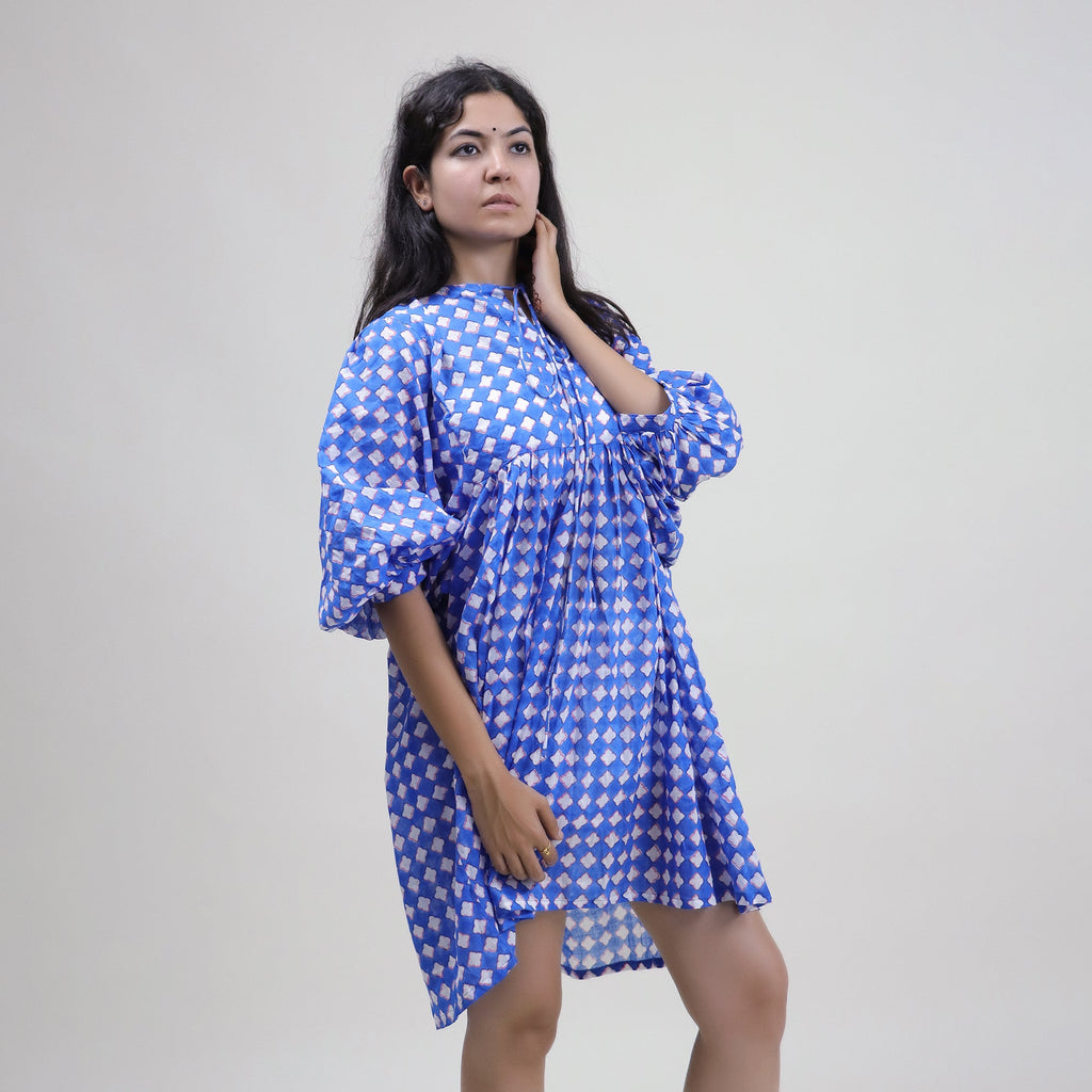 Floral Hand Block Print Cotton Summer Midi Dress for Women - gallery