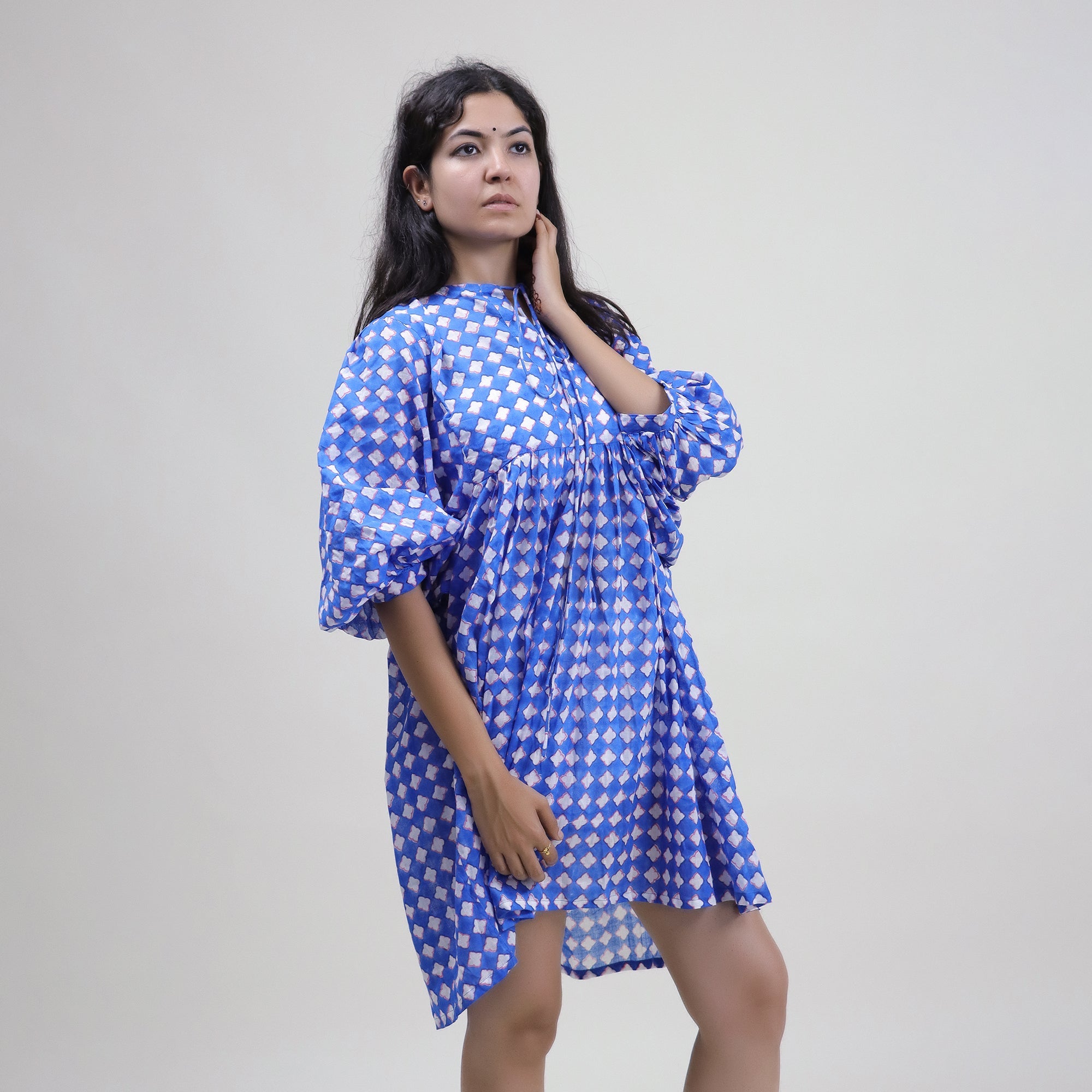 Floral Hand Block Print Cotton Summer Midi Dress for Women - gallery