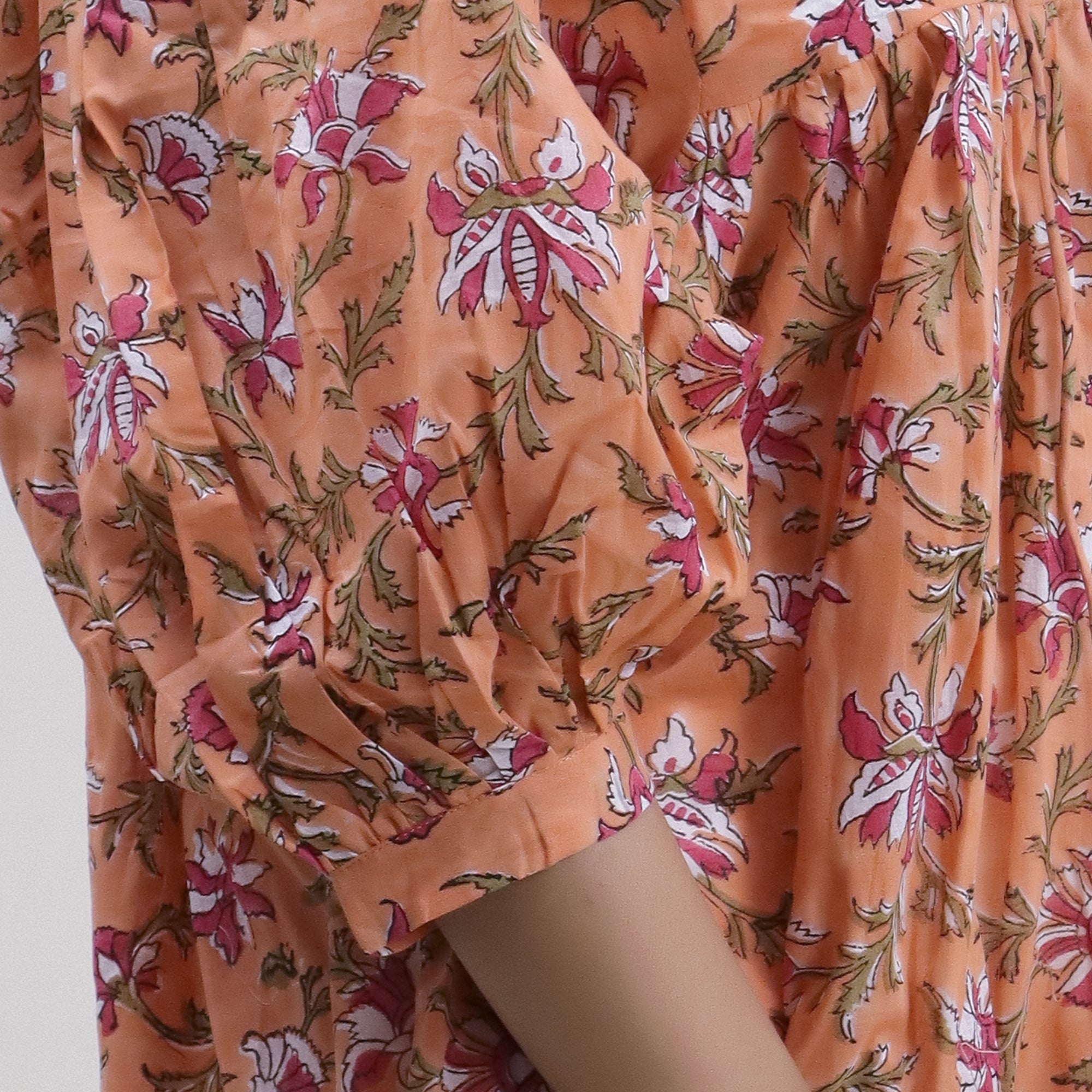 Pure Cotton Floral Block Print Midi Dress for Women — Artisan - gallery