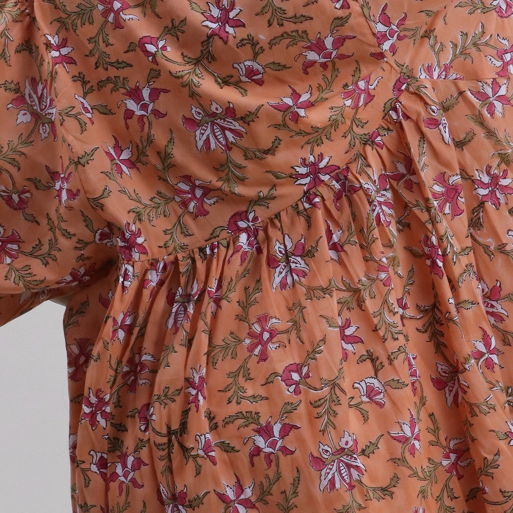 Pure Cotton Floral Block Print Midi Dress for Women — Artisan - gallery