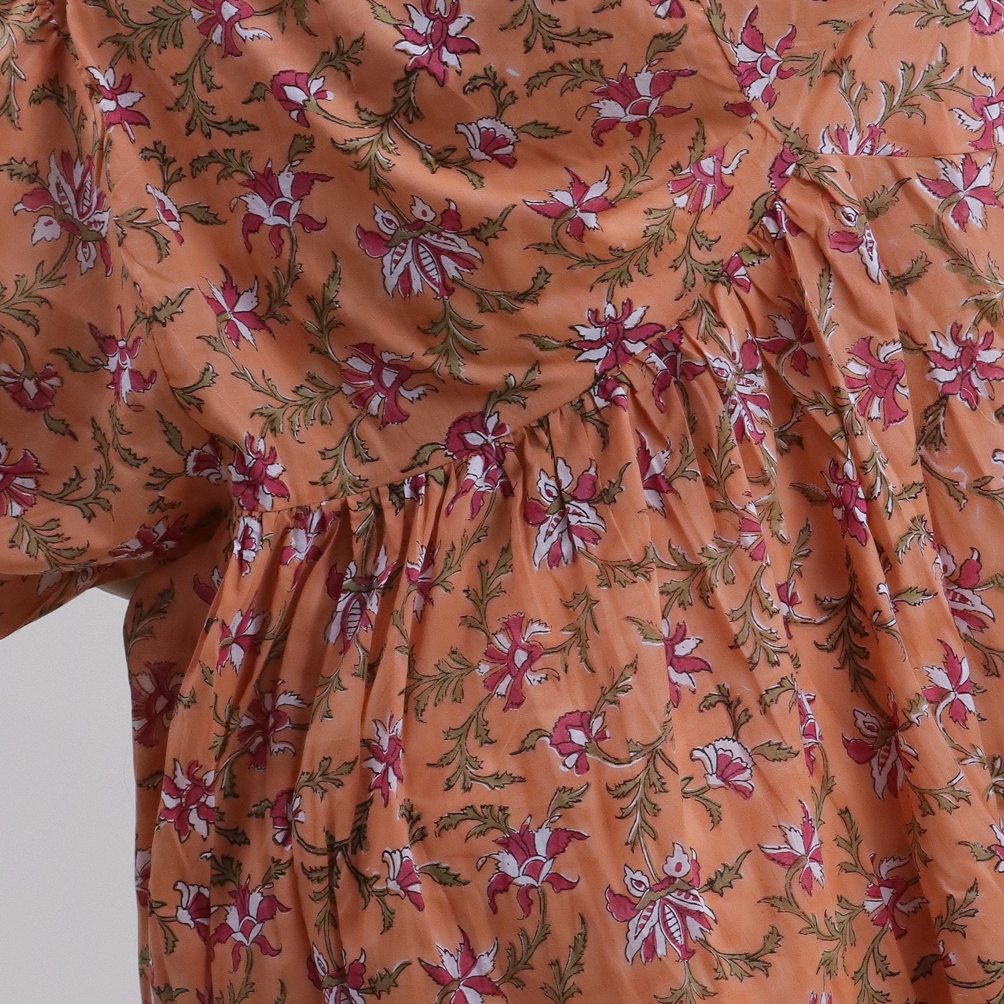 Pure Cotton Floral Block Print Midi Dress for Women — Artisan - gallery