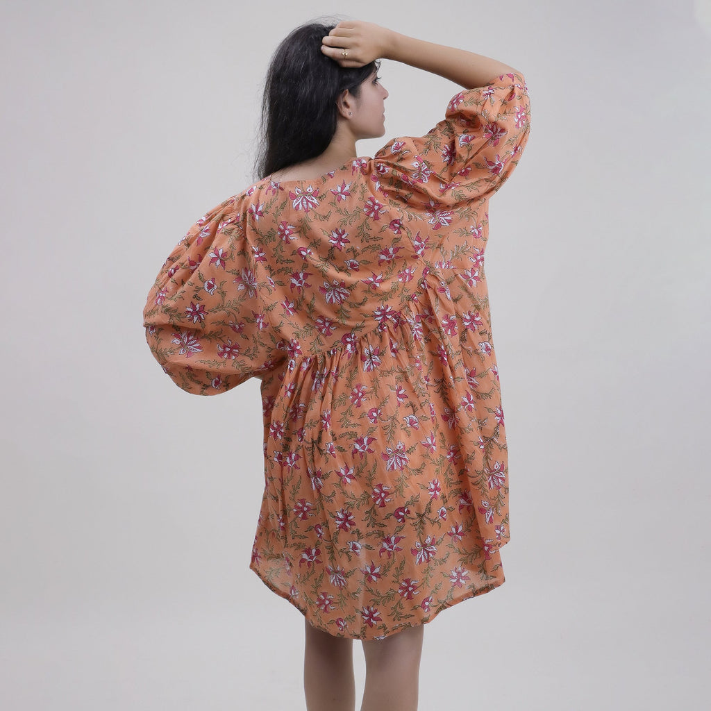 Pure Cotton Floral Block Print Midi Dress for Women — Artisan - gallery